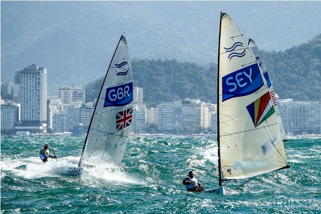 Finn fleet at Rio 2016 Olympic Sailing Competition ©  Robert Deaves